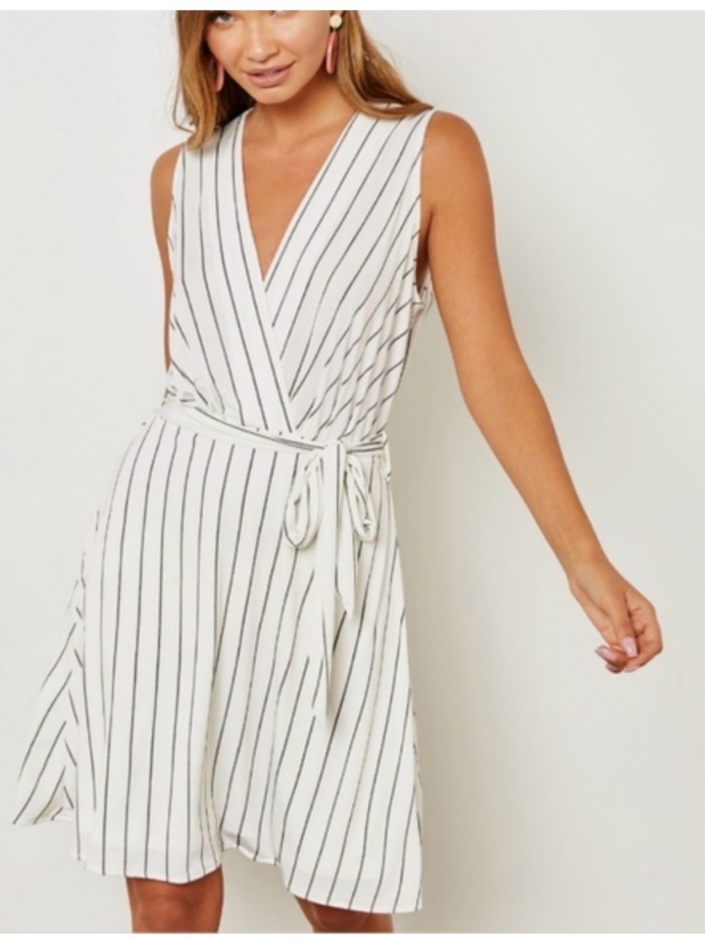 Mango Basics White Top with Black Pinstripes